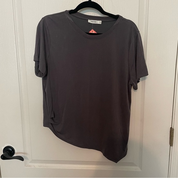 Mod Ref Tops - Mod Ref Slate Gray Asymmetrical Short Sleeve Top